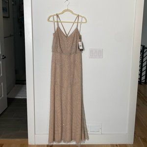 Adrianna Papell Beaded Blouson Gown In Silver/Nude / Size 10